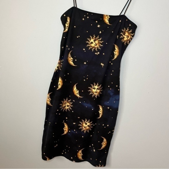 Bear Dance Celestial Gold Sun And Moon Bungee Strap Cami Mini Dress Size Small - Picture 7 of 15